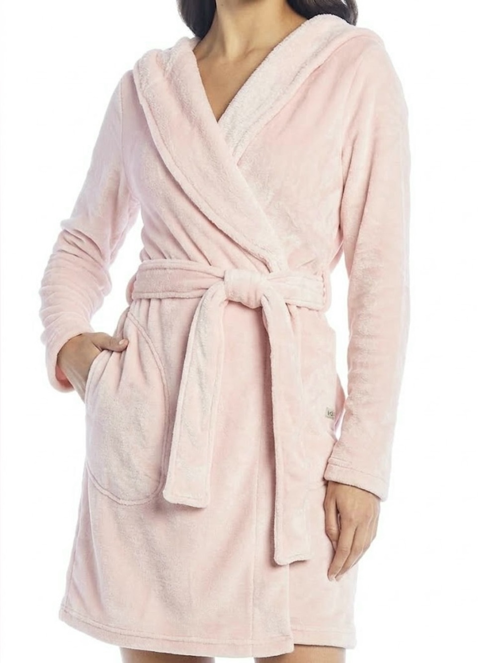 UGG Miranda Hooded Fleece Robe with Belt Long Sleeves Shawl Collar Pink Size L